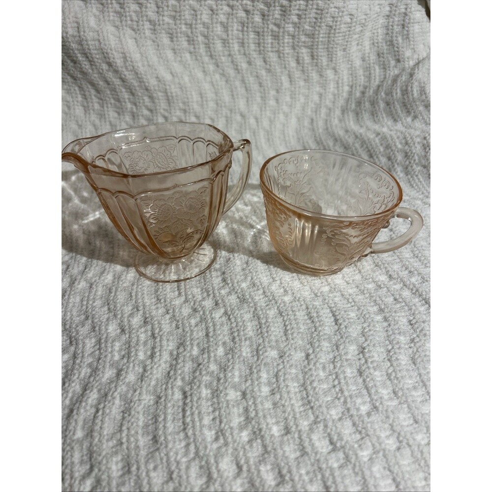 Vintage Pink Depression Glass Mayfair Open Rose Cream And Sugar Set
